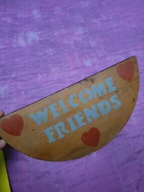 Half Circle Wood Sign Welcome Friends Heart country Core Decor